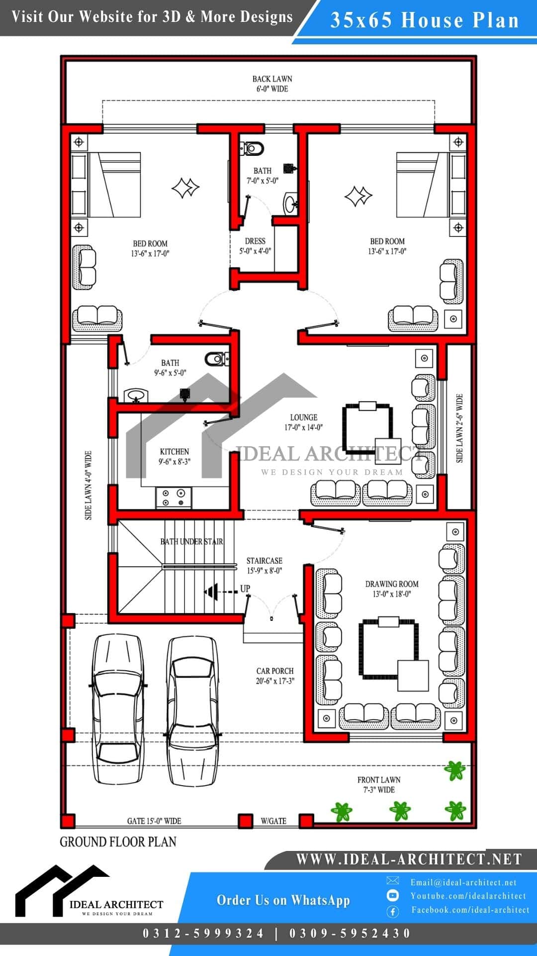 35 65 House Plan 10 Marla House Plan Ideal Architect