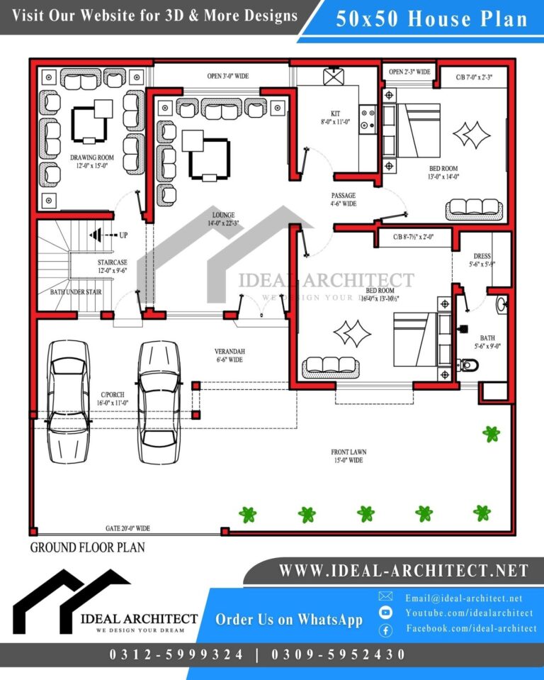 50x50 House Plan | 10 Marla House Plan