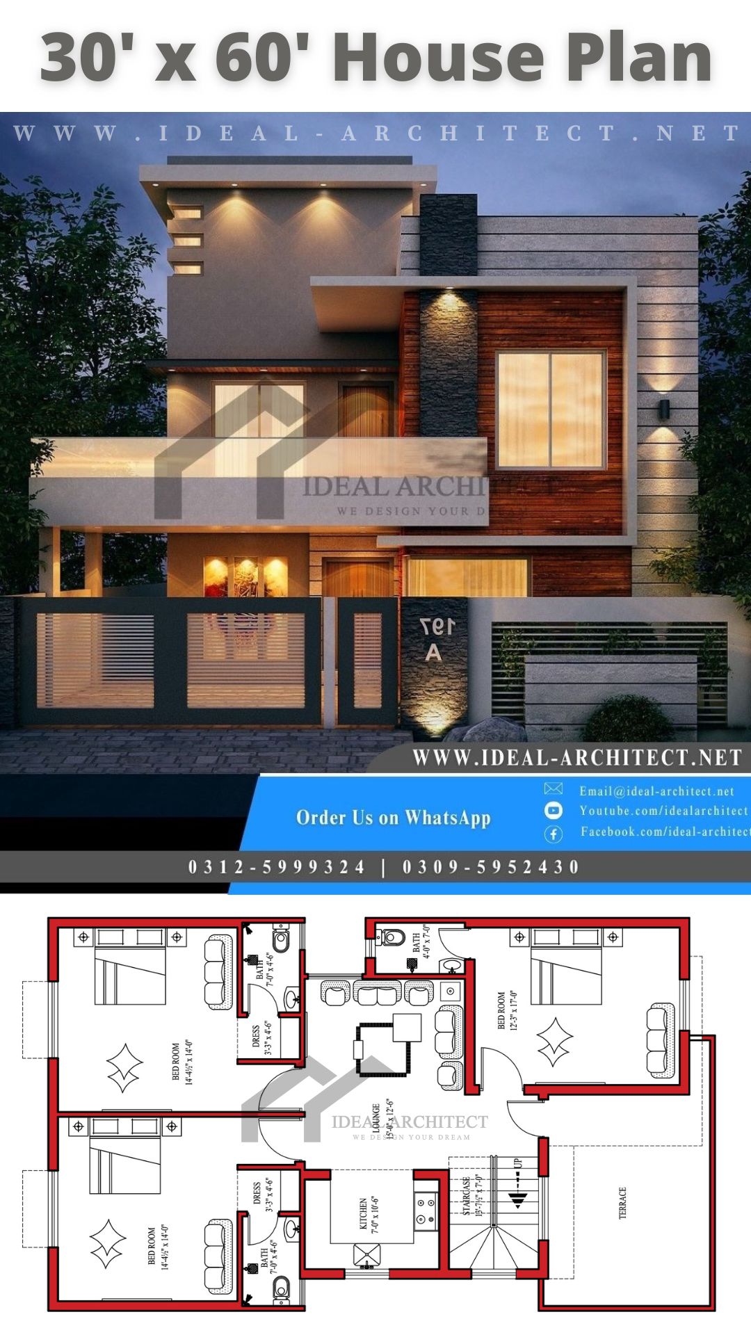 30x60 House Plan | 8 Marla House Design