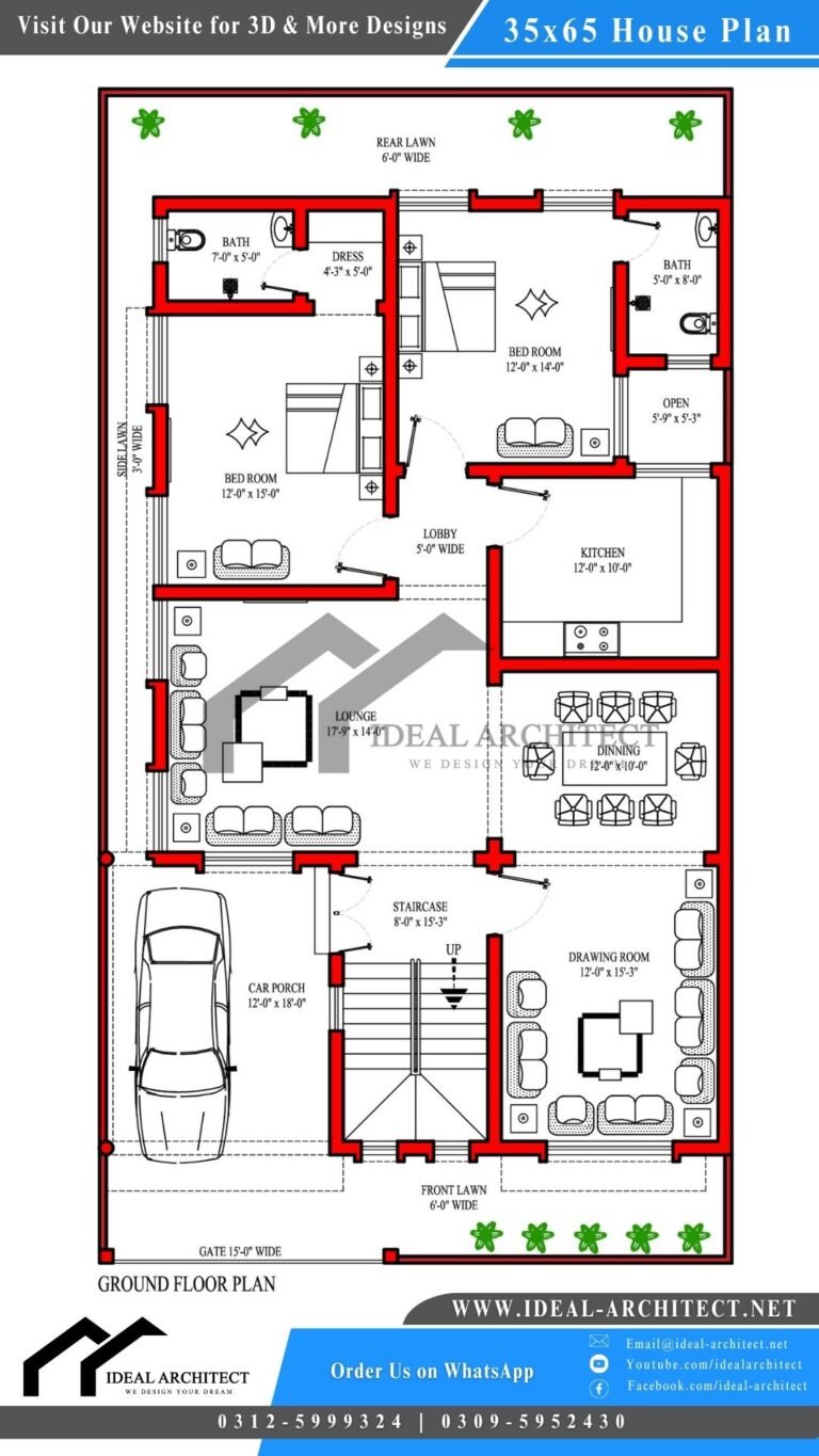 10 Marla House Design | 35x65 House Plan