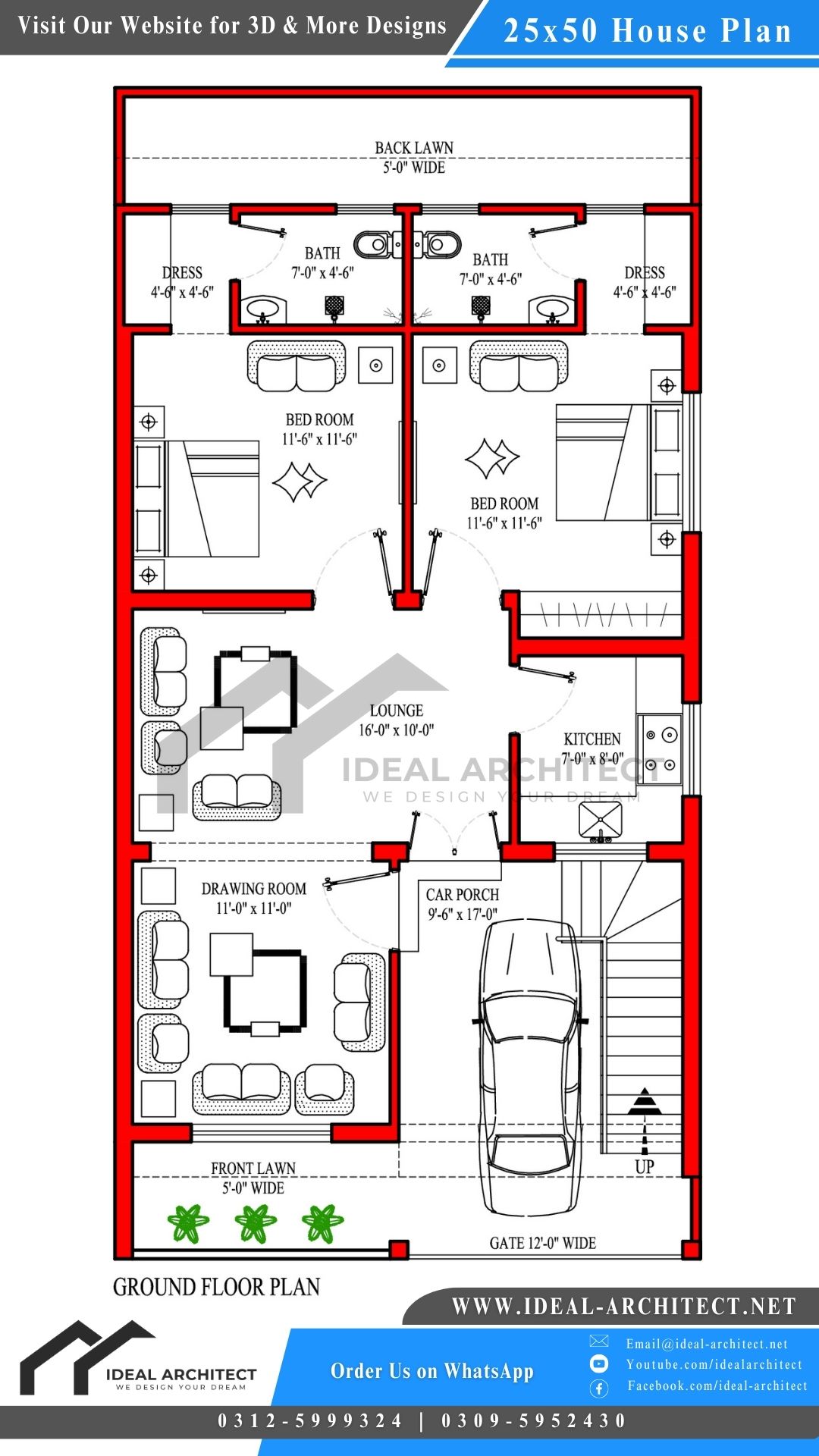 25x50 House Plan 5 Marla House Design Ideal Architect