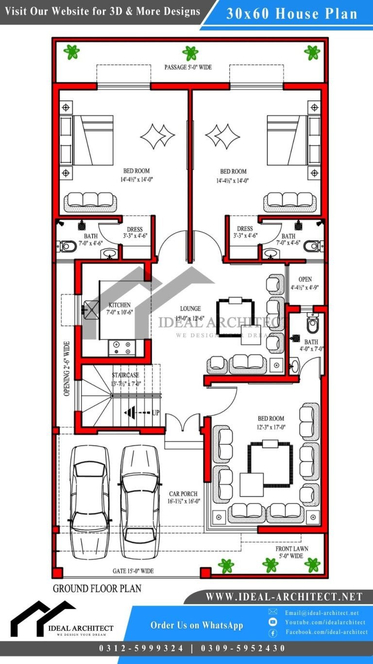 30x60 House Plan | 8 Marla House Design