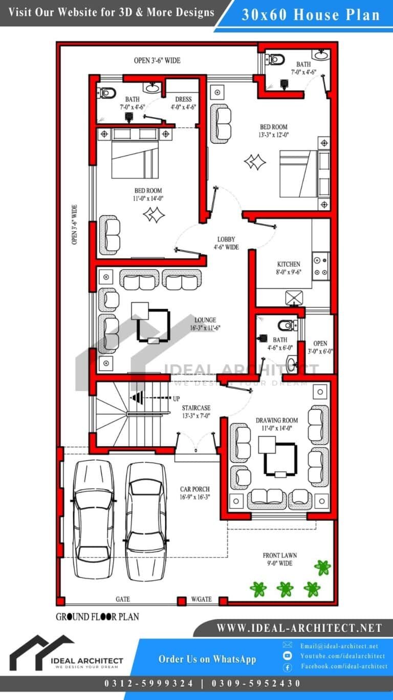 30x60 House Plan | 8 Marla House Design