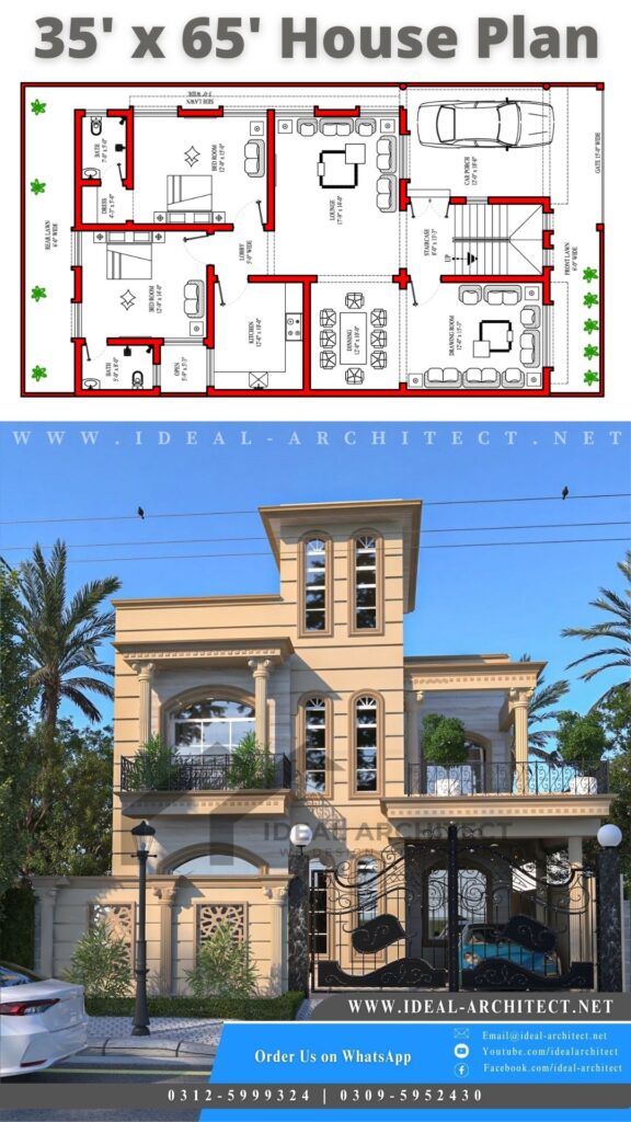 10 Marla House Design | 35x65 House Plan