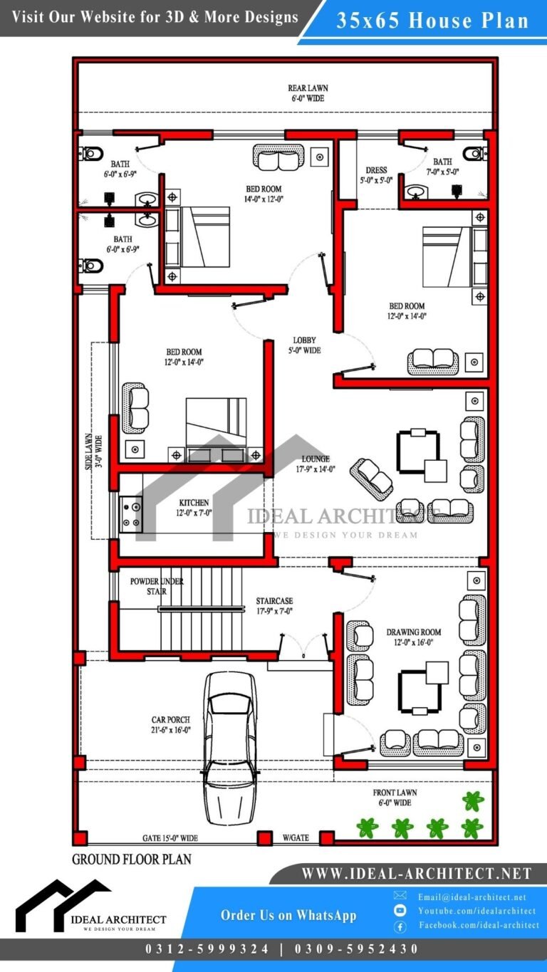 10 Marla House Plan | 35x65 House Plan