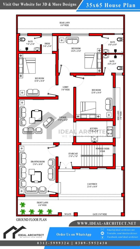 10 Marla House Plan | 35x65 House Plan 
