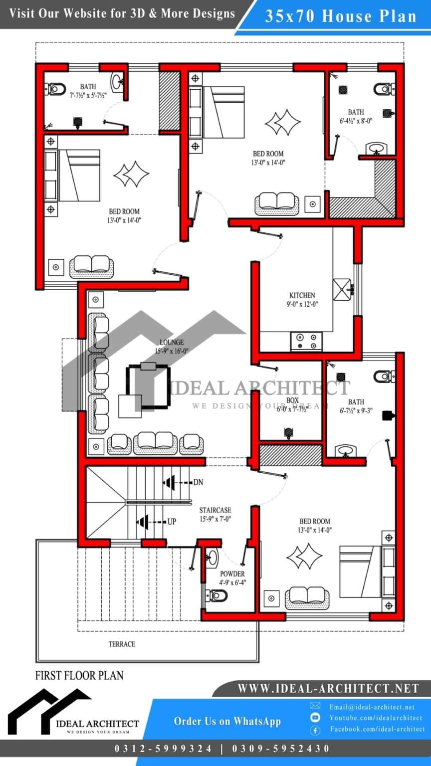 10 Marla House Plan | 35x70 House Plan