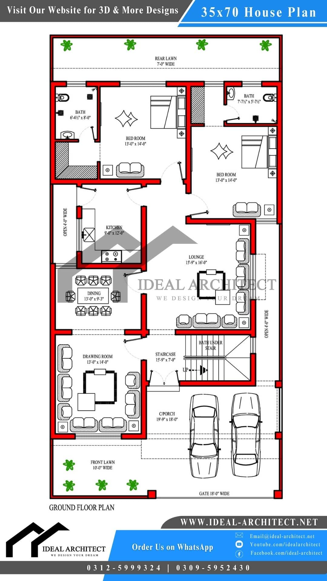 10 Marla House Plan | 35x70 House Plan