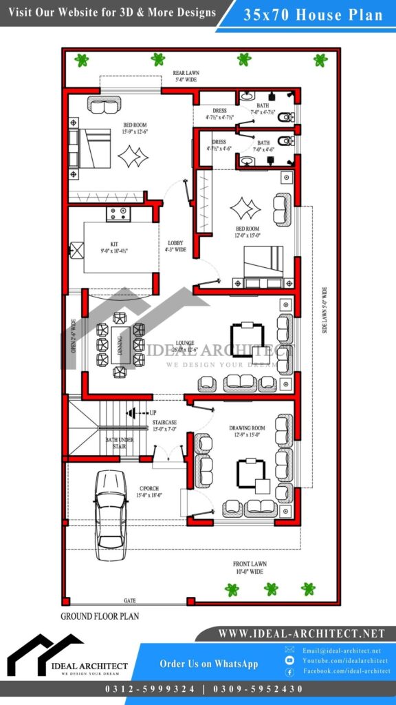 35x70 House Plan | 10 Marla House Design