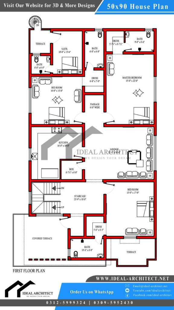 50x90 House Plan | 1 Kanal House Plan