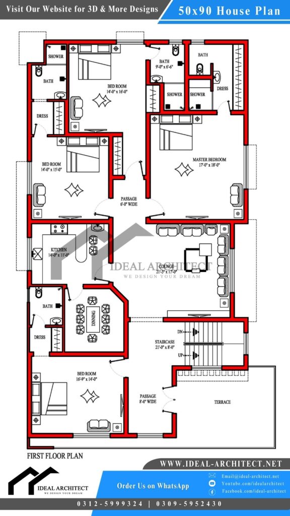 50x90 House Plan | 1 Kanal House Design