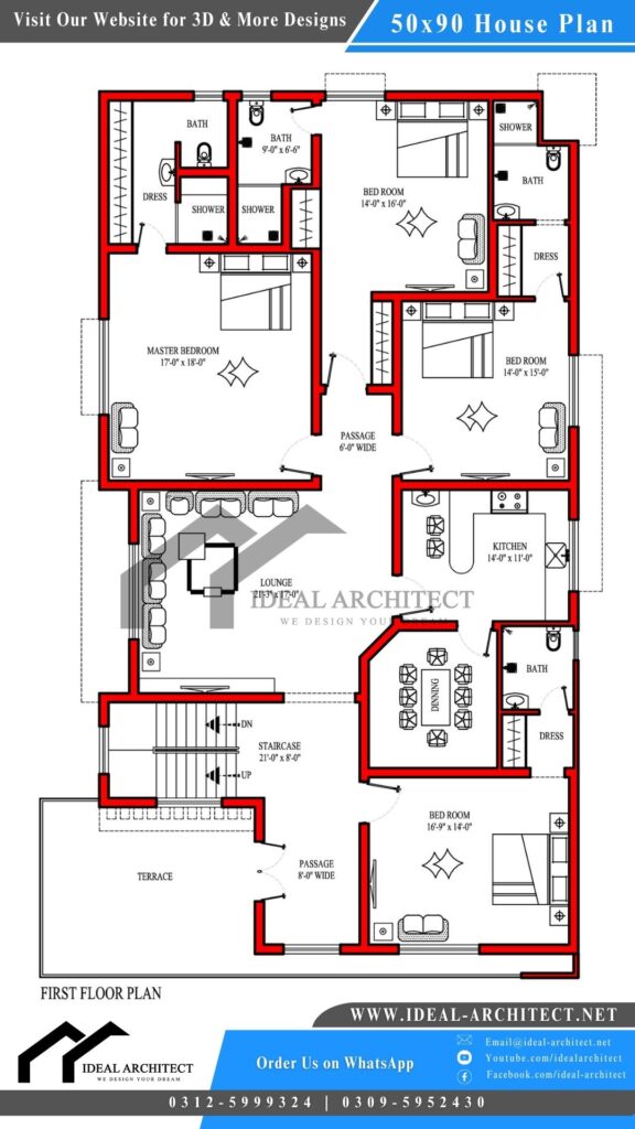 50x90 House Plan | 1 Kanal House Design