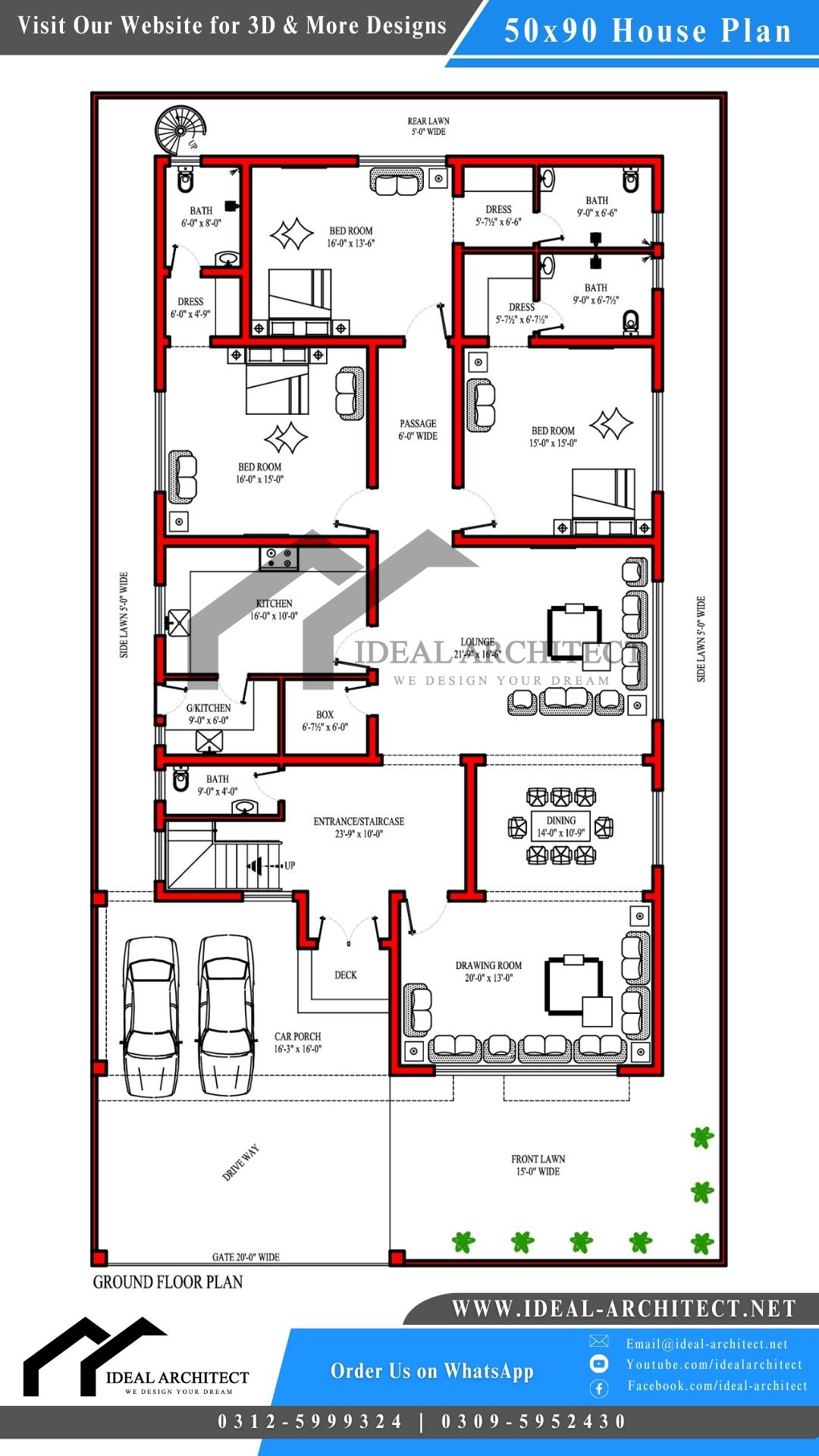 50x90 House Plan | 1 Kanal House Plan