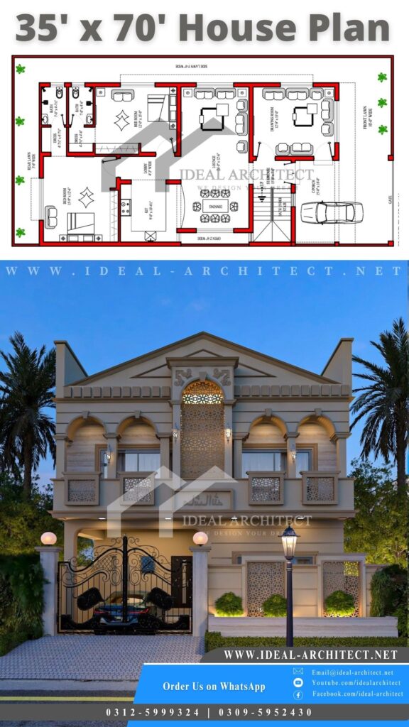 35x70 House Plan | 10 Marla House Design