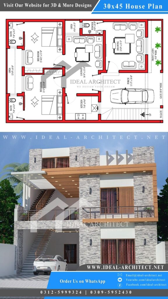 5 Marla House Design | 30x45 House Plan