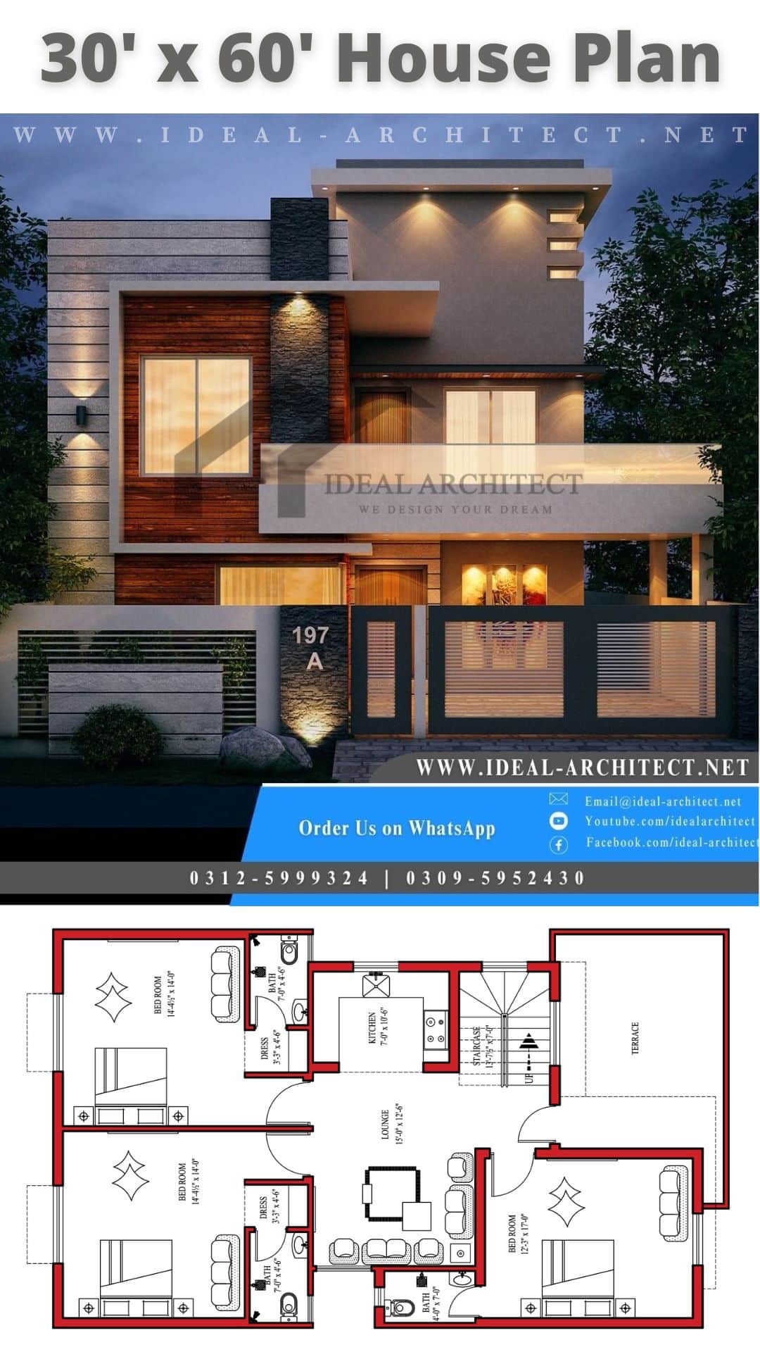 30x60 House Plan | 8 Marla House Design
