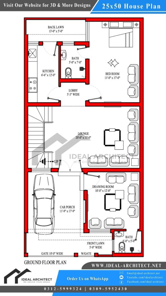 25x50 House Plan 3D