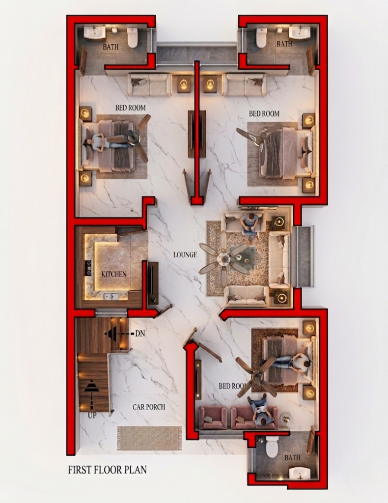 25 * 45 Home Design | Five Marla House Design