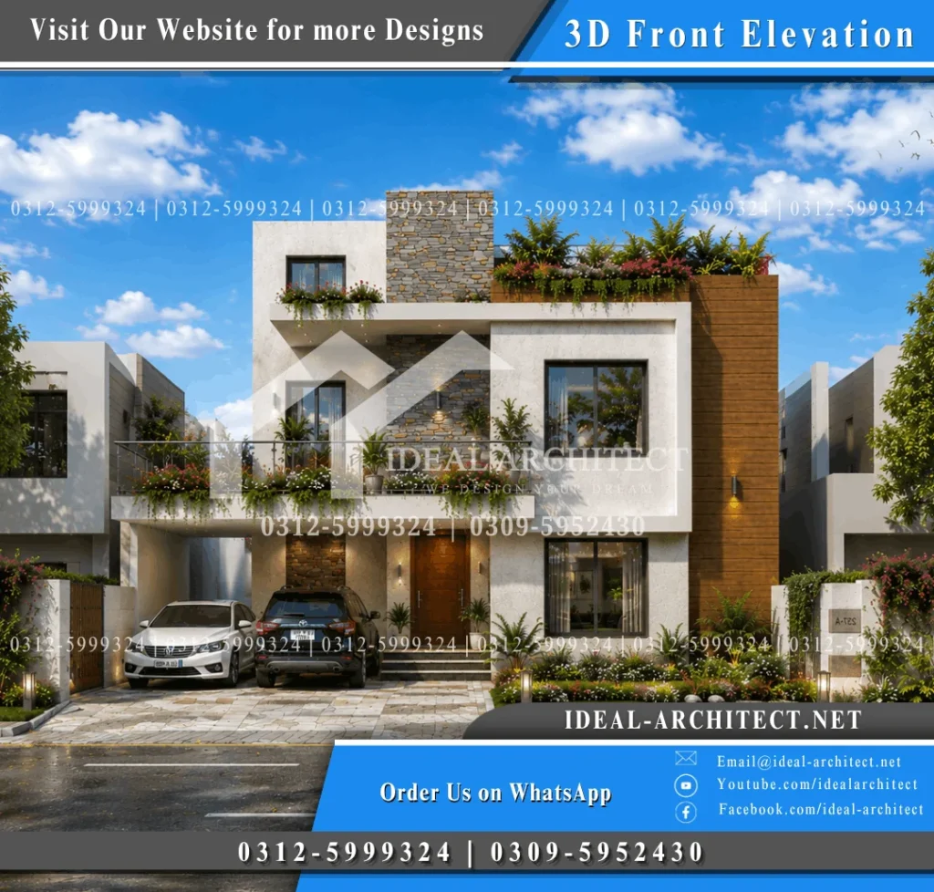 10 marla house 3d design front elevation Pakistan