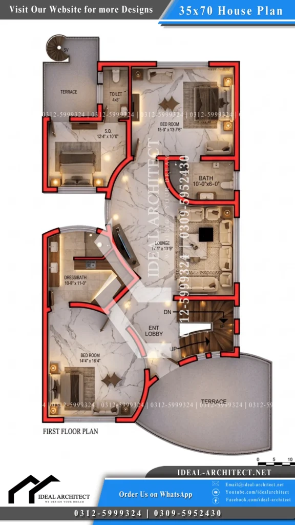 10 marla house plan ground floor 4 bedroom layout with attached bathrooms and car porch