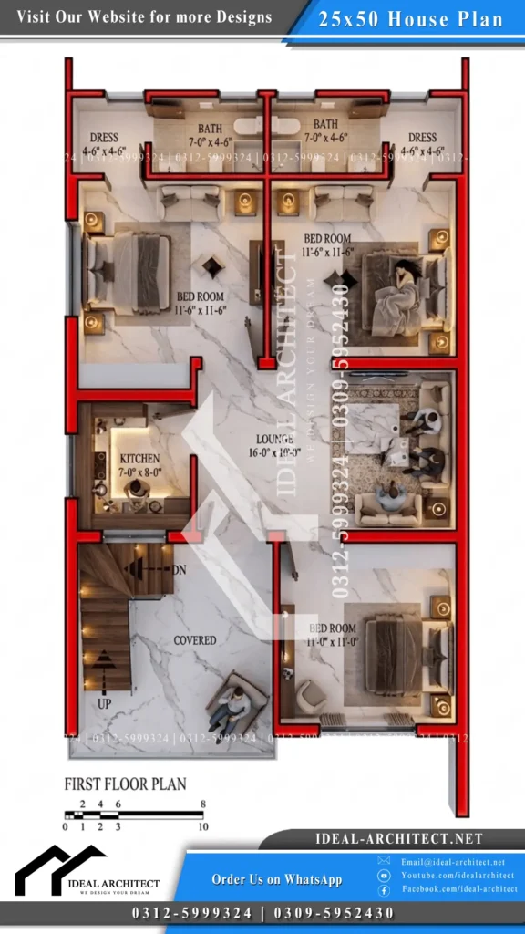 25x50 house plan 3d