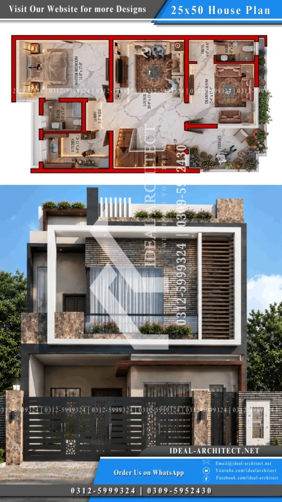 25x50 house plan 3d