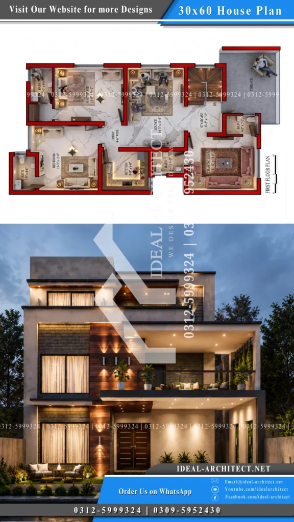 30 by 60 house plan 3d
