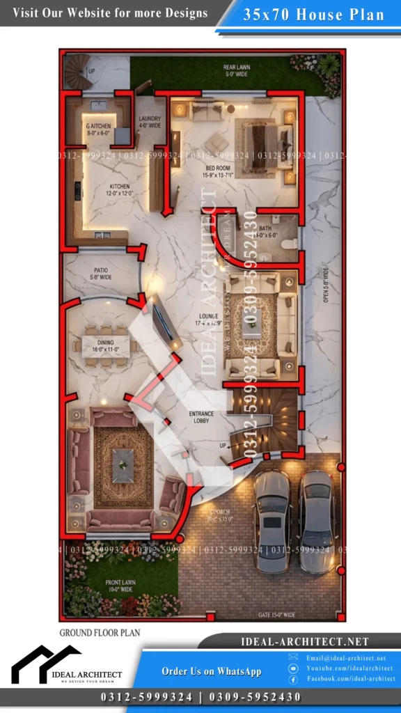 35x70 house plan 10 marla house map naksha with complete room layout and dimensions