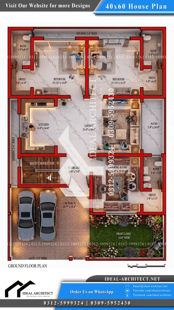 40x60 house plan layout design Pakistan