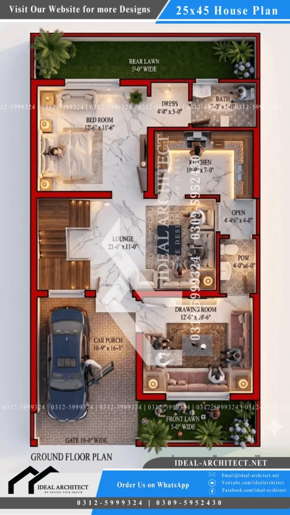 5 Marla House Plan in Pakistan – 25×45 House Plan Ghar Ka Naksha