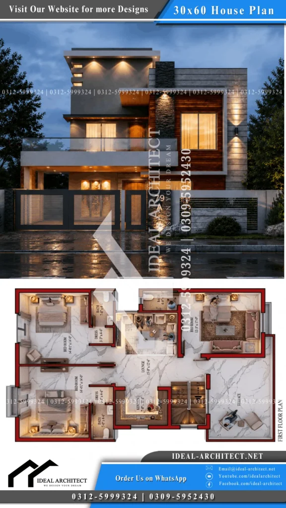 Best 8 Marla House Plan & Design in Pakistan | 30x60 Modern House Plan Ideas 4 8 marla house map in pakistan