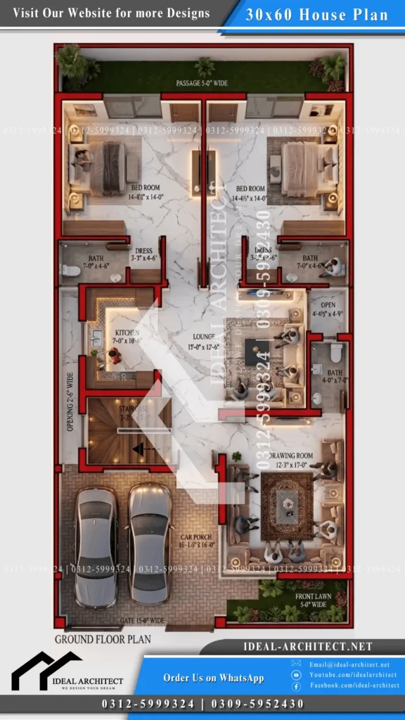 8 Marla House Plan – 30×60 House Design with Front Elevation 1 8 marla house plan 30x60