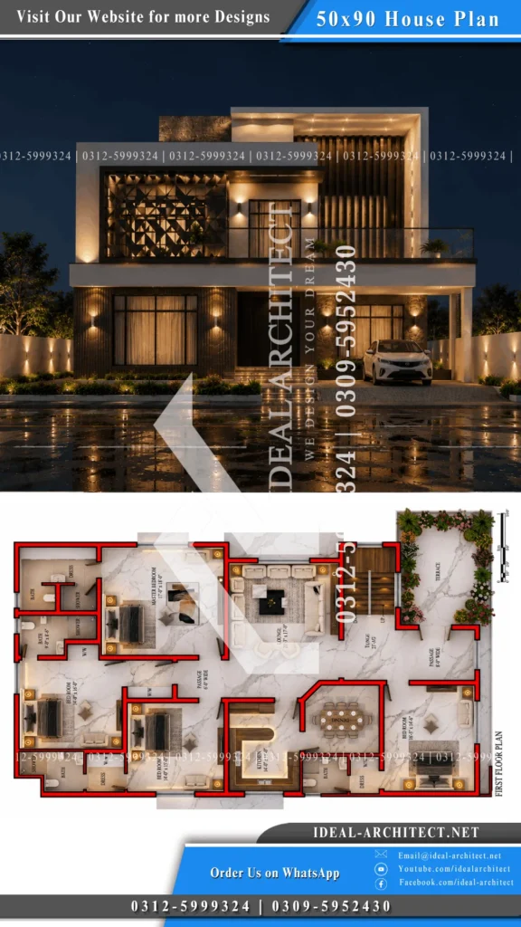 1 Kanal House Plan Pakistan: 50x90 Design & Elevation 12 1 Kanal Front Elevation