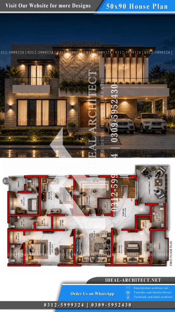 1 Kanal House Plan Pakistan: 50x90 Design & Lawn 12 1 Kanal Front Elevation Pakistan