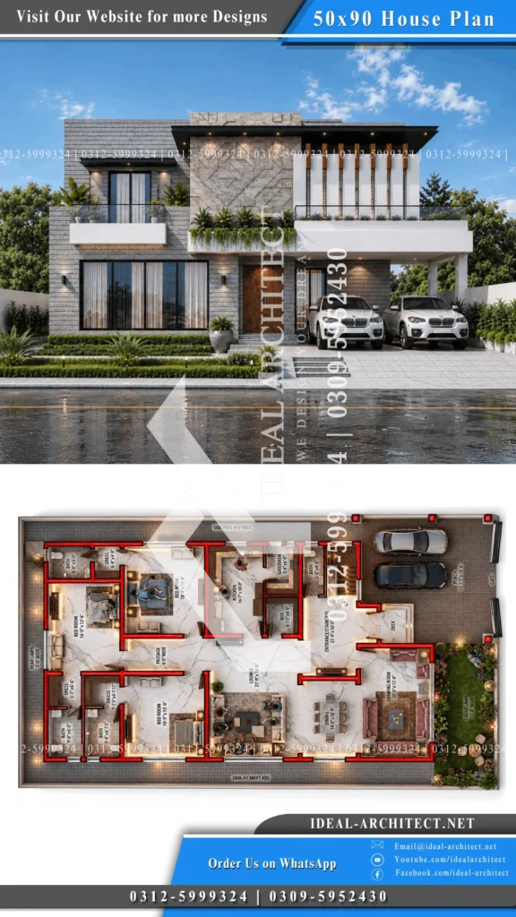 1 Kanal House Plan Pakistan: 50x90 Design & Lawn 7 1 Kanal House Design