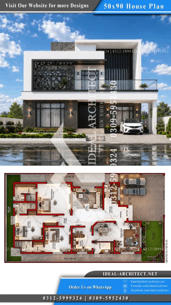1 Kanal House Plan Pakistan: 50x90 Design & Elevation 7 1 Kanal House Design