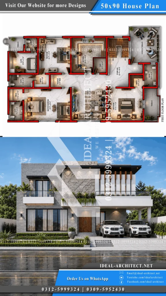 1 Kanal House Plan Pakistan: 50x90 Design & Lawn 2 1 Kanal House Design Pakistan