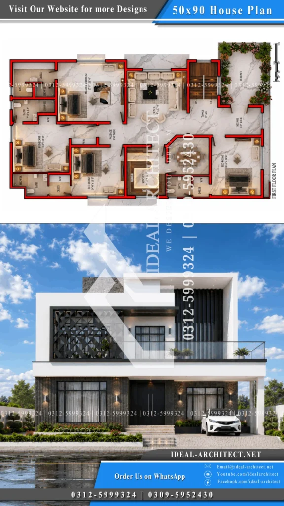 1 Kanal House Plan Pakistan: 50x90 Design & Elevation 2 1 Kanal House Design Pakistan