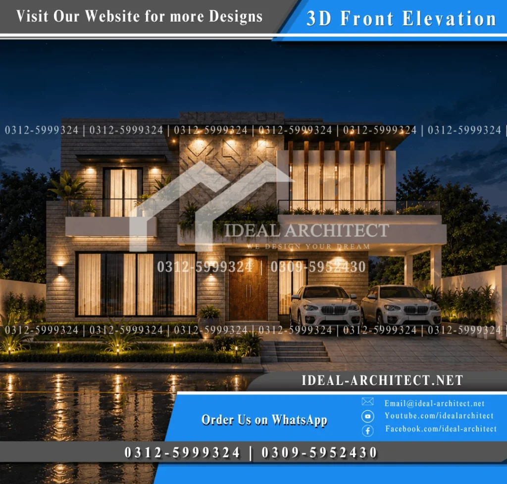 Modern 1 Kanal House Design: 50x90 Plan with 3D Elevation and Lawn 5 1 kanal house design village bahria town construction guide pakistan double story front elevation