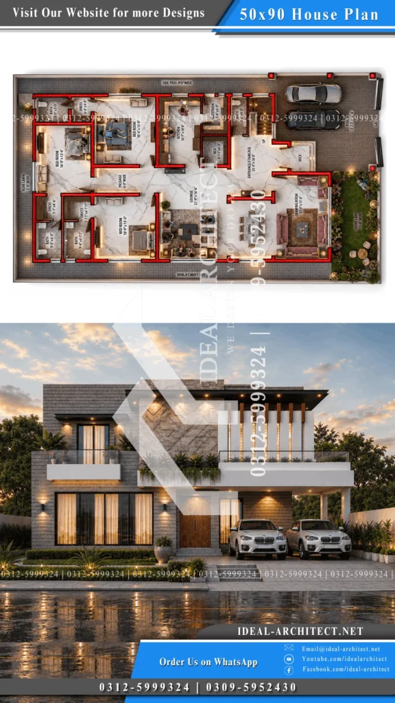1 Kanal House Plan Pakistan: 50x90 Design & Lawn 3 1 Kanal House Plan In Pakistan