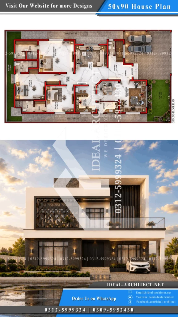 1 Kanal House Plan Pakistan: 50x90 Design & Elevation 3 1 Kanal House Plan Layout