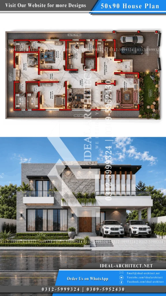 1 Kanal House Plan Pakistan: 50x90 Design & Lawn 1 1 Kanal House Plan Pakistan