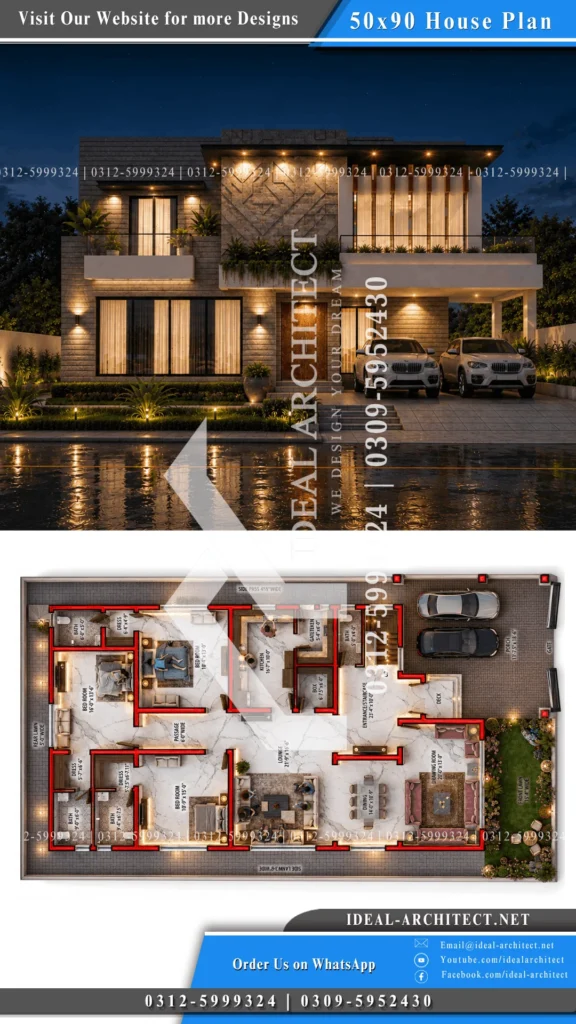 1 Kanal House Plan Pakistan: 50x90 Design & Lawn 11 1 Kanal Luxury House Design