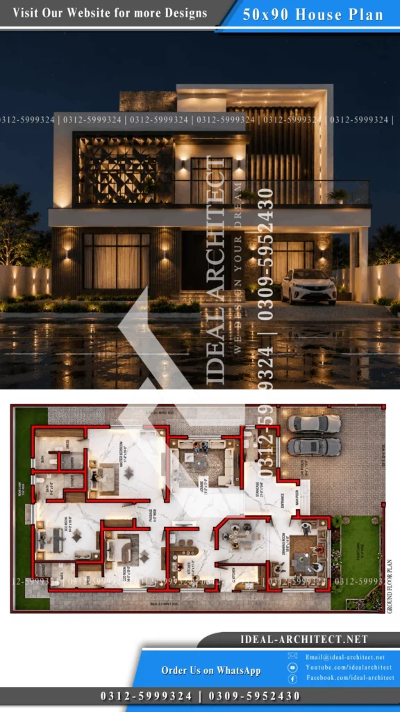 1 Kanal House Plan Pakistan: 50x90 Design & Elevation 11 1 Kanal Luxury House Design