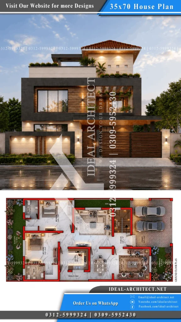 10 Marla House 3D Design Pakistan — Ghar Ka Naksha, Map aur Front Elevation Guide 7 10 marla ghar ka naksha 35x70 house design upper floor layout