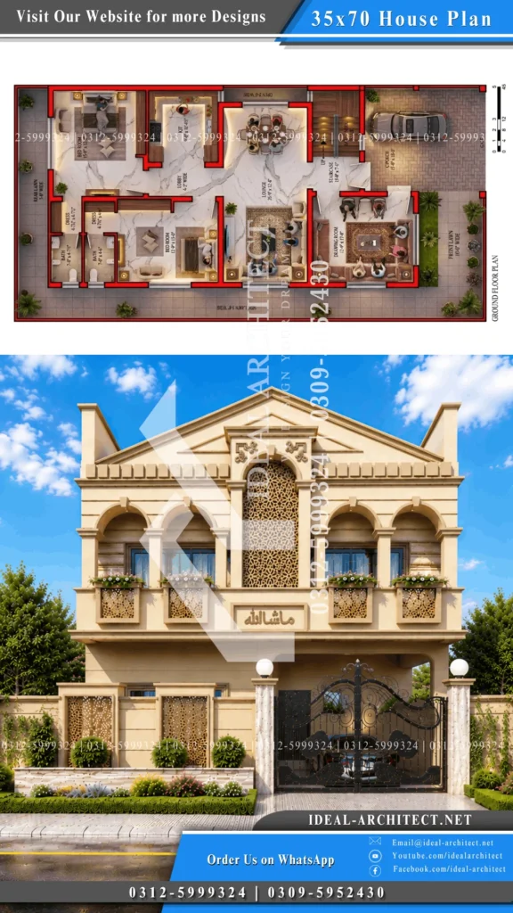 10 marla ghar ka naksha Pakistan front view design
