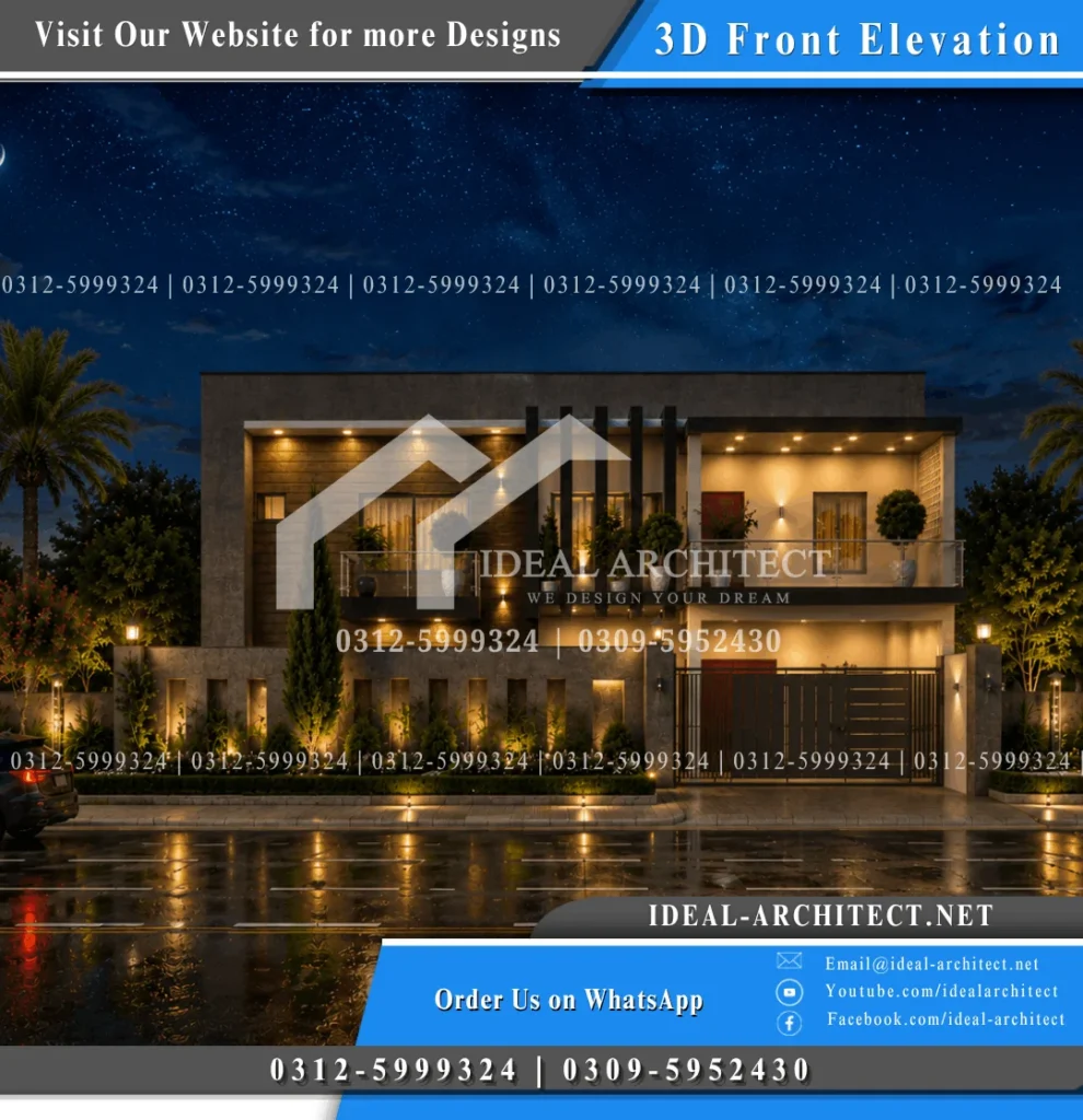 50x50 House Plan: 10 Marla House Design with Front Elevation and Naksha 4 10 Marla House 3D Design Double Story Bahria Town Village