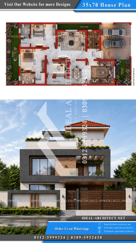 10 Marla House 3D Design Pakistan — Ghar Ka Naksha, Map aur Front Elevation Guide 1 10 marla house 3d design Pakistan daytime elevation front view