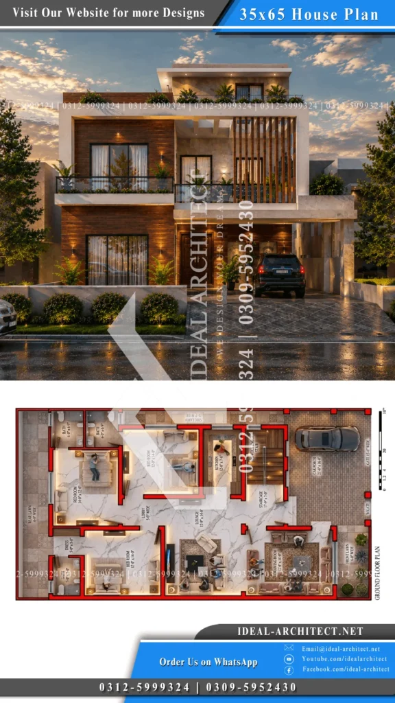 10 marla house design double story 35x65 upper floor layout with 4 bedrooms