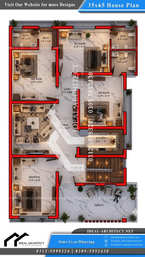 10 Marla House Design Pakistan — 35×65 Floor Plan, Map aur 3D Elevation 2 10 marla house design double story 35x65 upper floor map layout